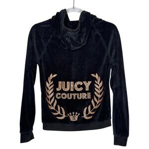 Juicy Couture Y2K Black Velour Rhinestone Hoodie Small